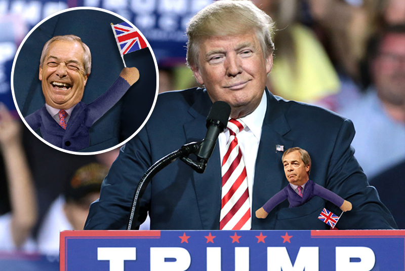 Trump Farage Blog Trump with the puppet Farage in his suit pocket